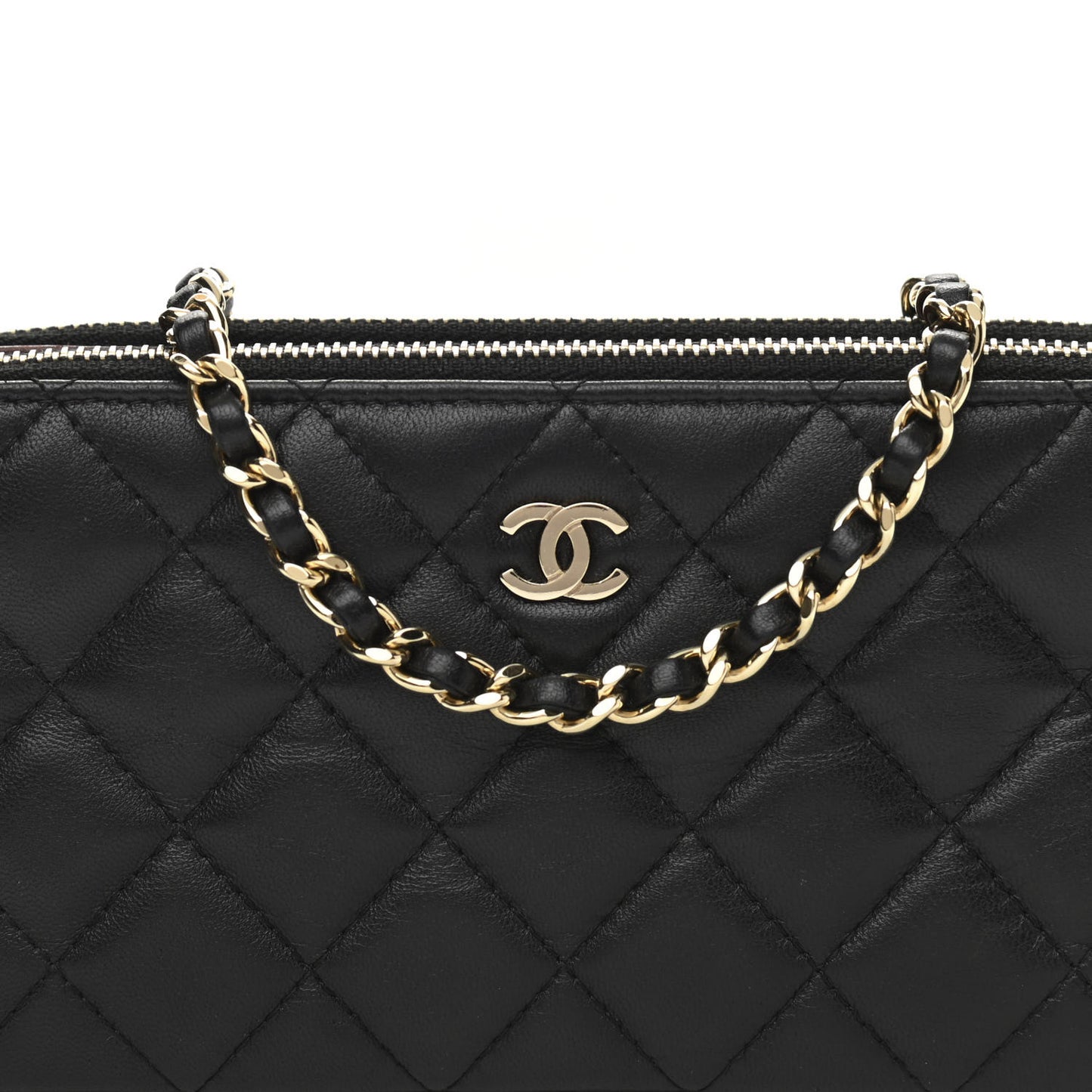 Lambskin Quilted Small Clutch With Chain Black