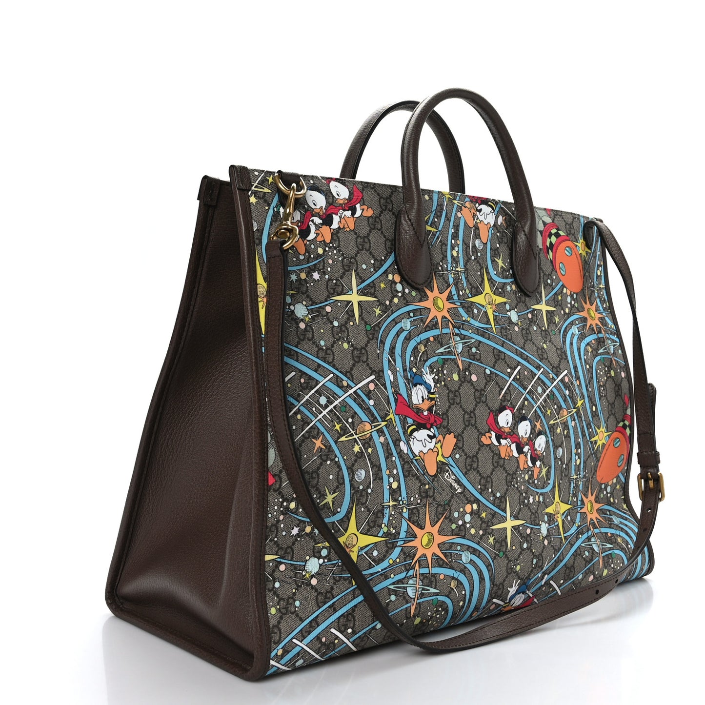 X DISNEY GG Supreme Monogram Donald Duck Retro Interlocking G Shopping Tote Beige Multicolor New Acero