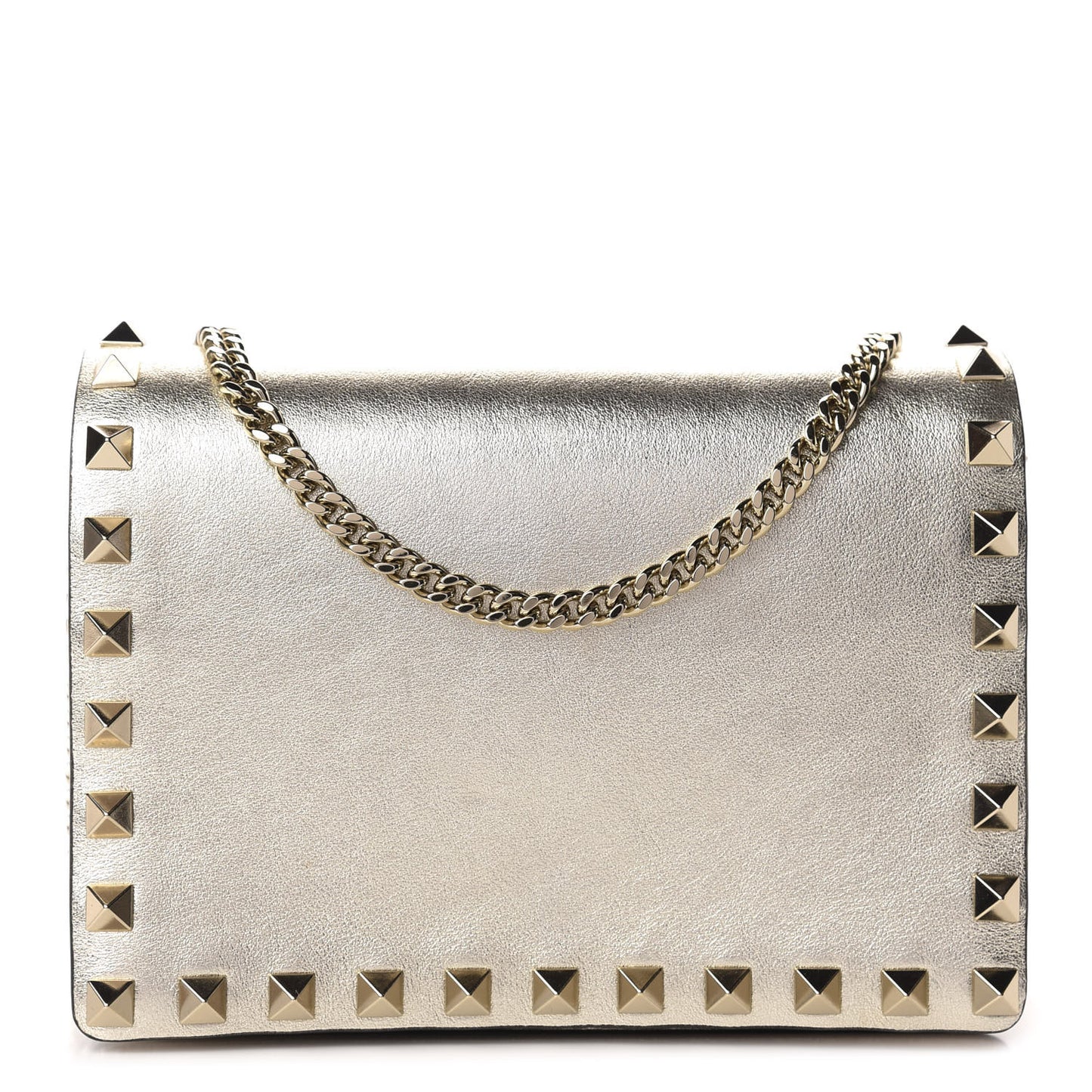 Metallic Calfskin Rockstud Wallet on Chain Gold