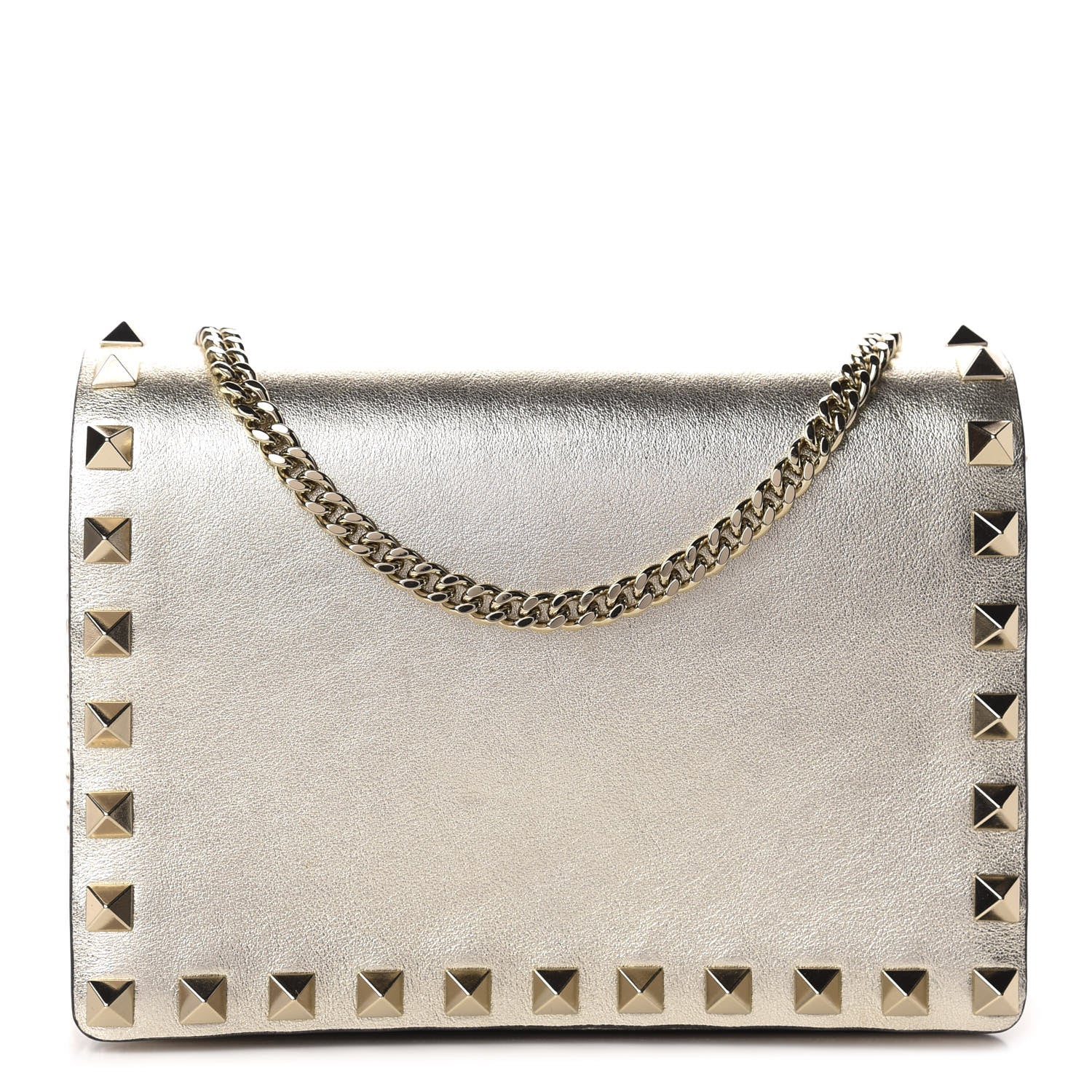 Valentino Garavani Metallic Calfskin Rockstud Wallet on Chain Gold 1 of 9