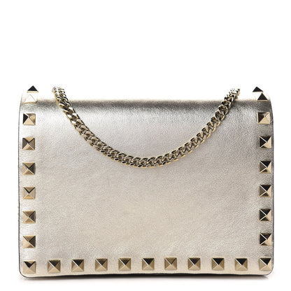 Valentino Garavani Metallic Calfskin Rockstud Wallet on Chain Gold 1 of 9