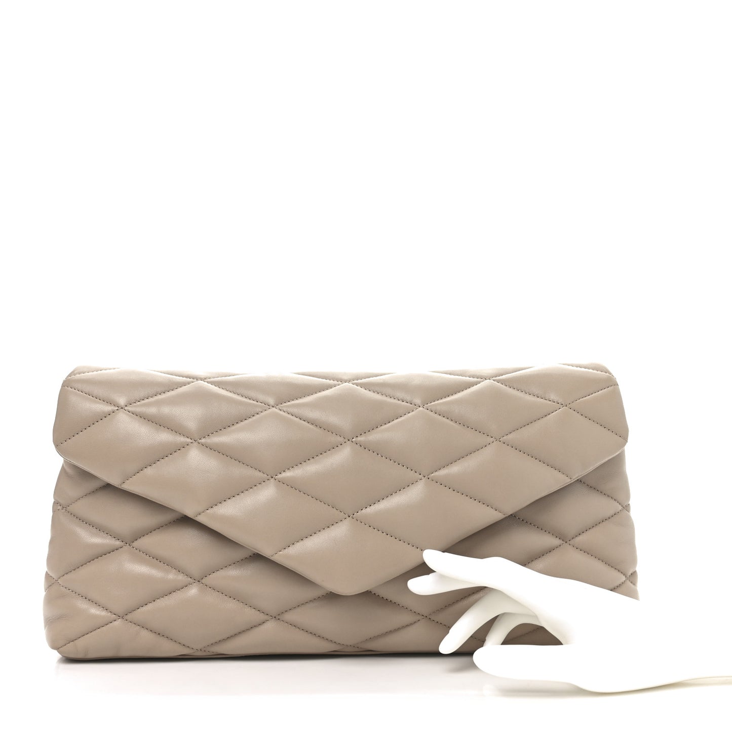 Lambskin Quilted Sade Puffer Envelope Clutch Dark Beige
