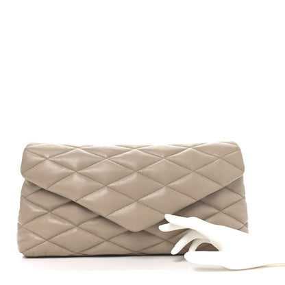 Saint Laurent Lambskin Quilted Sade Puffer Envelope Clutch Dark Beige 2 of 10