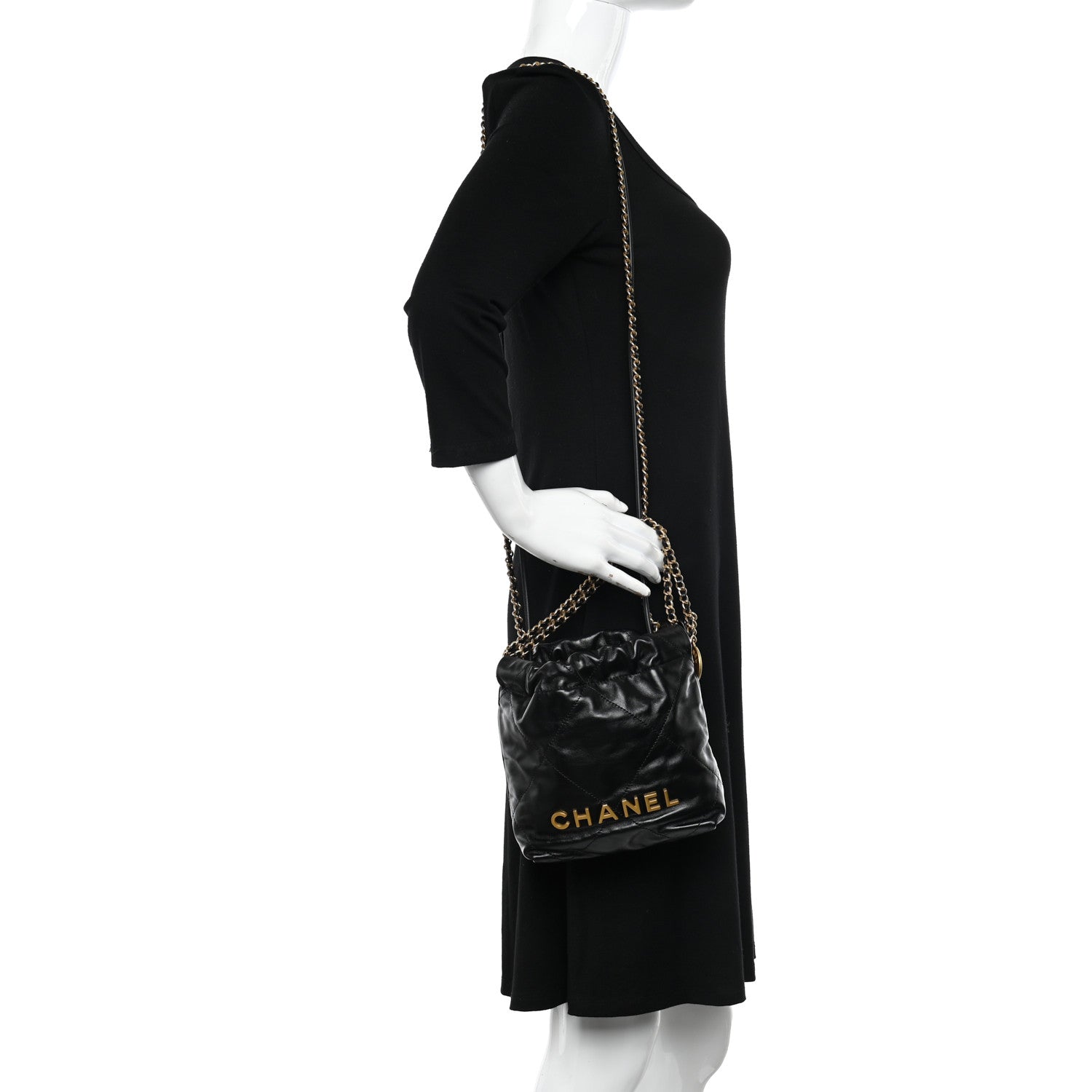 Chanel Shiny Calfskin Quilted Mini Chanel 22 Black 2 of 11