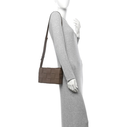 Bottega Veneta Lambskin Maxi Intreccio Cassette Crossbody Bag Taupe Grey 2 of 12