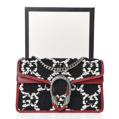 Gucci Tweed GG Monogram Super Mini Dionysus Shoulder Bag Black White Romantic Cherry 10 of 10