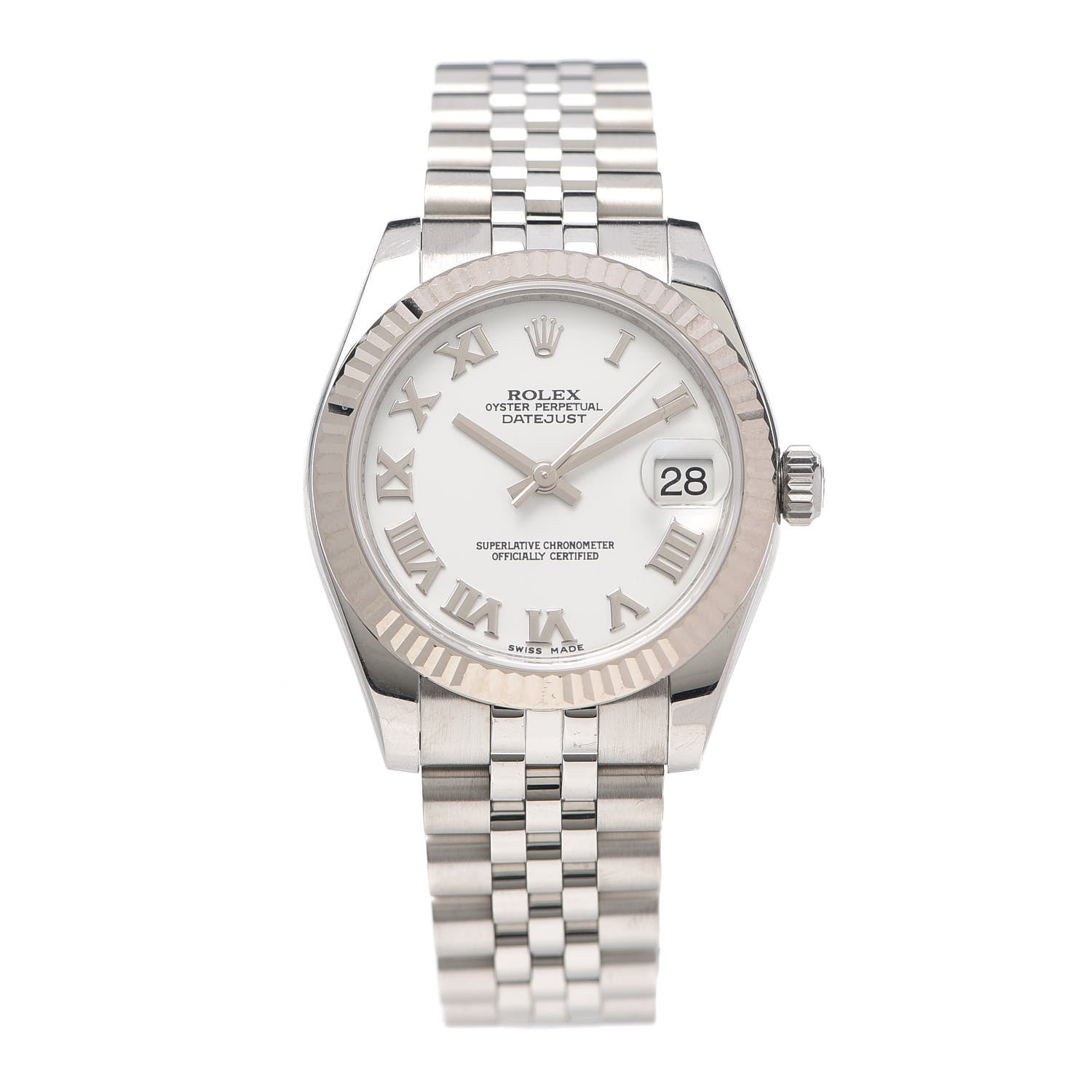 Rolex Stainless Steel 18K White Gold 31mm Oyster Perpetual Datejust Watch White Roman 178274 1 of 5