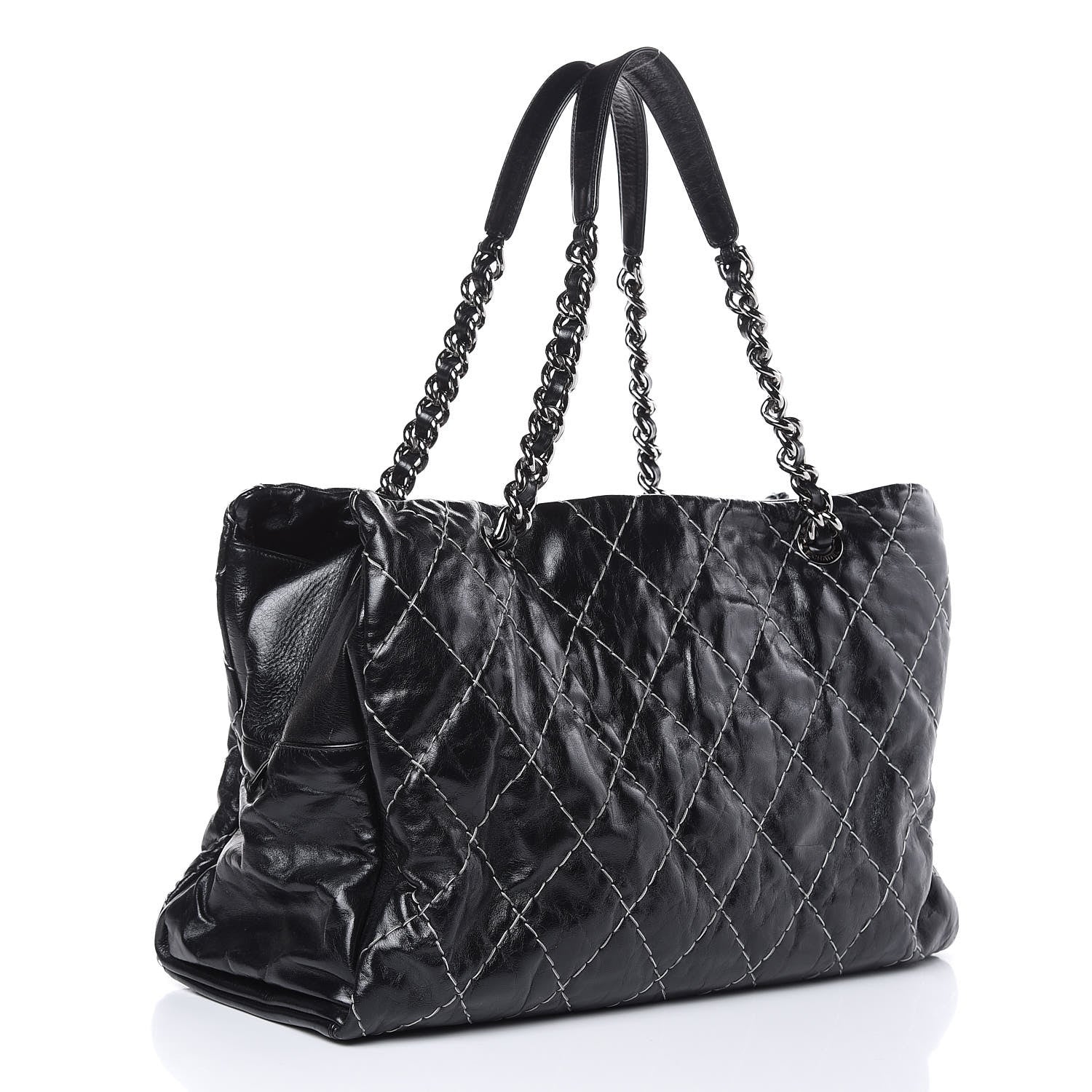 Chanel Glazed Goatskin Double Contrast Stitch Large Tote Black 3 of 14