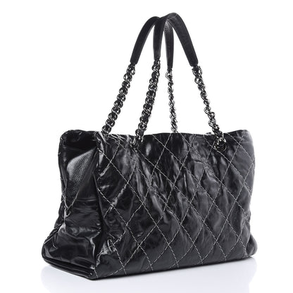 Chanel Glazed Goatskin Double Contrast Stitch Large Tote Black 3 of 14