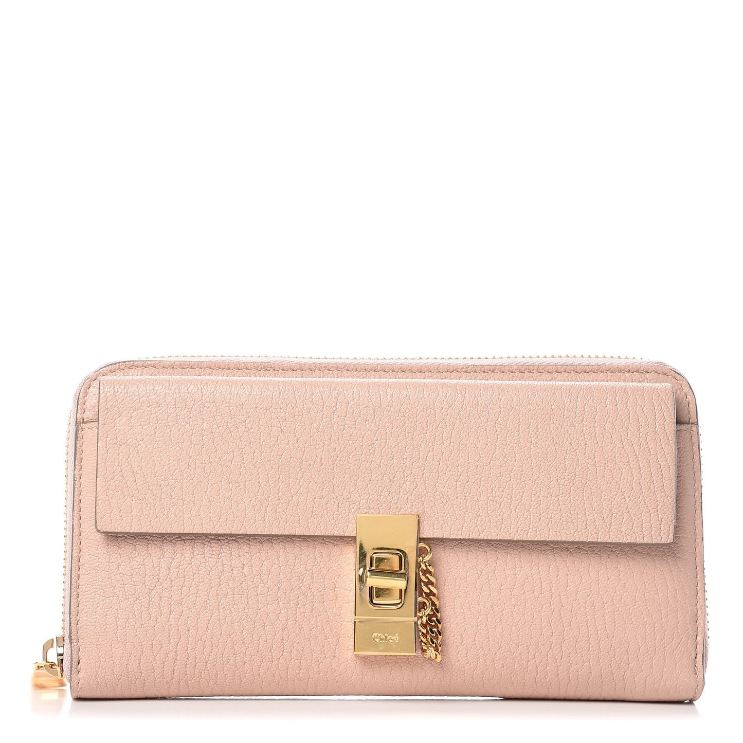Grained Lambskin Drew Long Wallet with Flap Cement Pink
