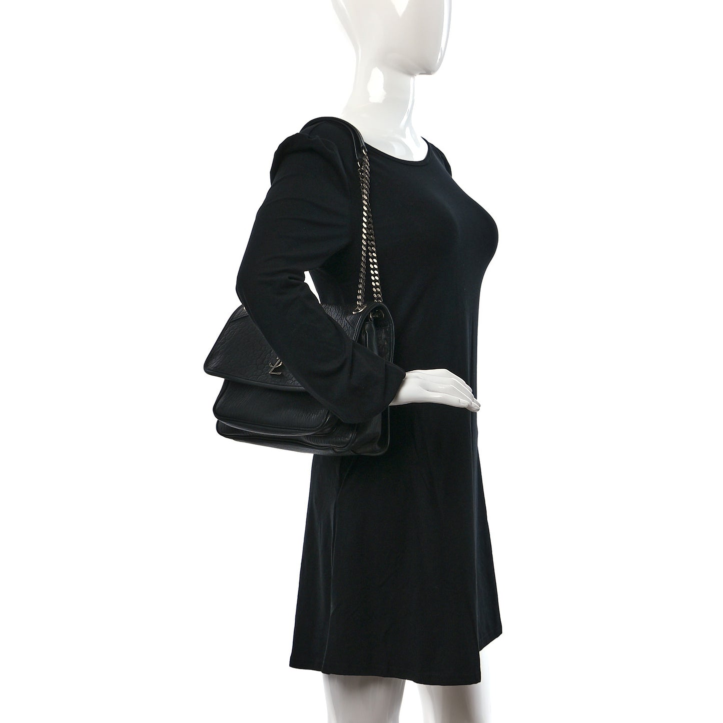 Grained Lambskin Monogram Medium Niki Chain Satchel Black