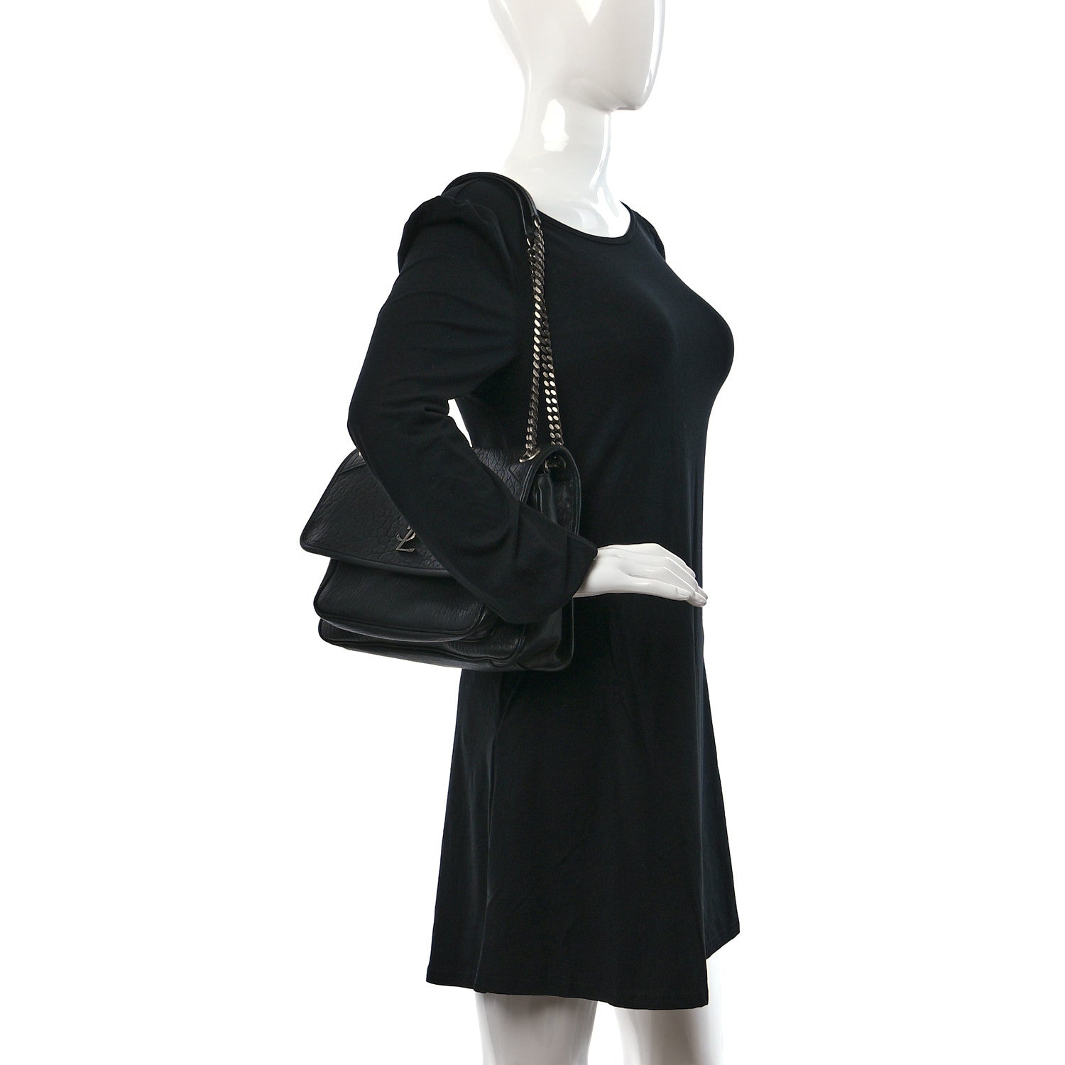 Saint Laurent Grained Lambskin Monogram Medium Niki Chain Satchel Black 2 of 8