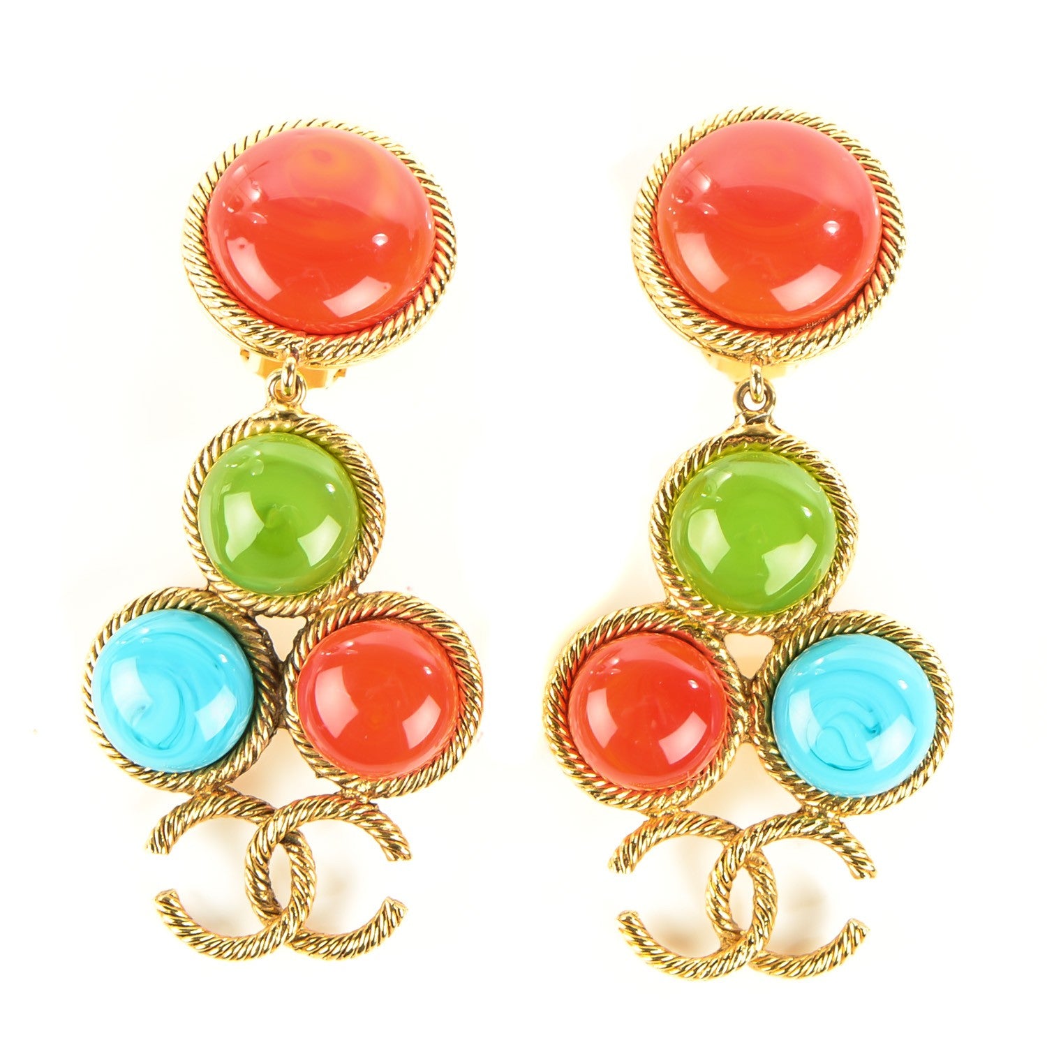 Chanel Gripoix Poured Glass CC Drop Earrings Gold 1 of 4