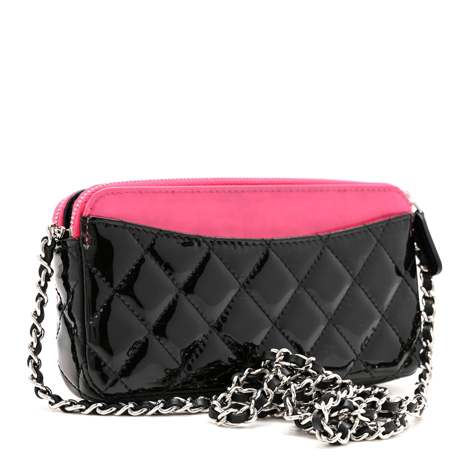 Chanel Patent Quilted Small Clutch With Chain Pink Black 3 of 14