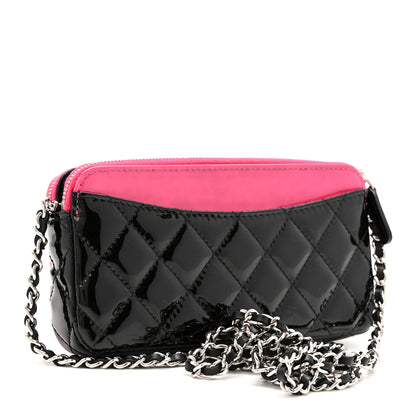Chanel Patent Quilted Small Clutch With Chain Pink Black 3 of 14