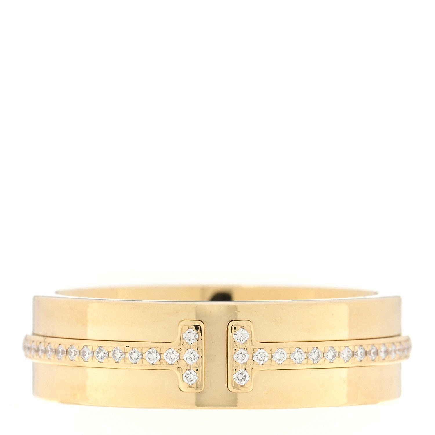 Tiffany 18K Yellow Gold Diamond Wide T Two Ring 52 6 1 of 4