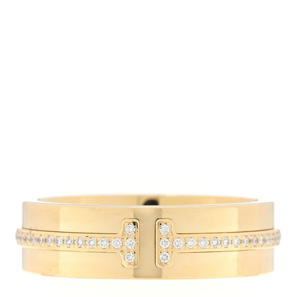 Tiffany 18K Yellow Gold Diamond Wide T Two Ring 52 6 1 of 4