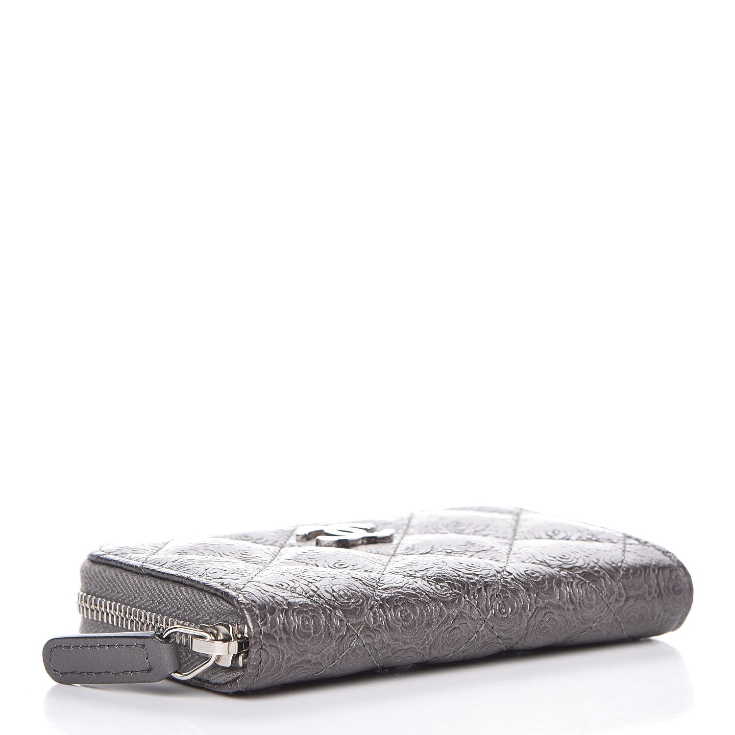 Chanel Metallic Calfskin Camellia Embossed Zip Coin Purse Grey 4 of 7
