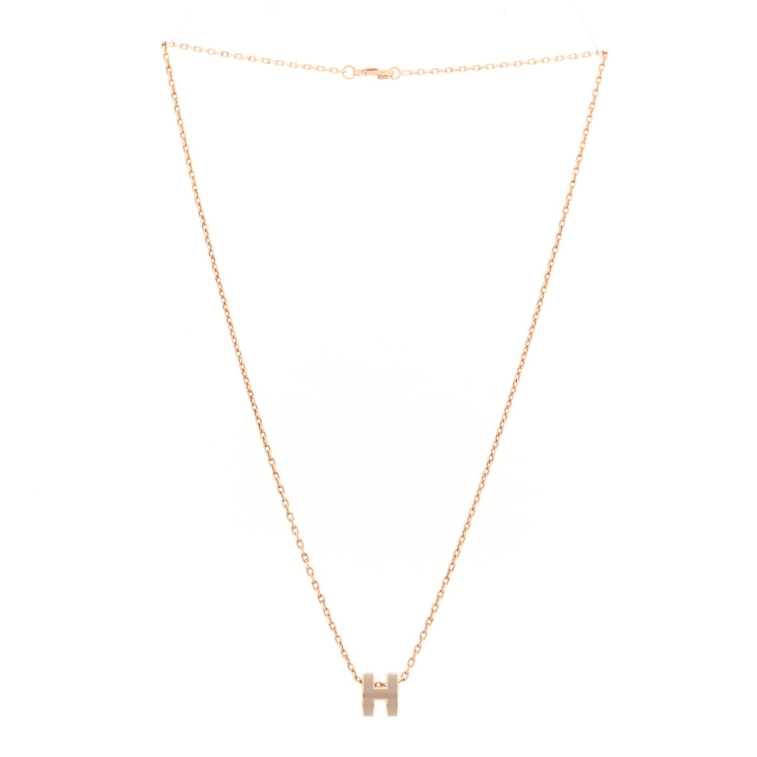 Hermes Lacquered Rose Gold Mini Pop H Pendant Necklace Marron Glace 3 of 7