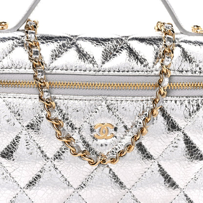 Chanel Metallic Calfskin Quilted Top Handle Slim Vanity With Chain Silver 8 of 10
