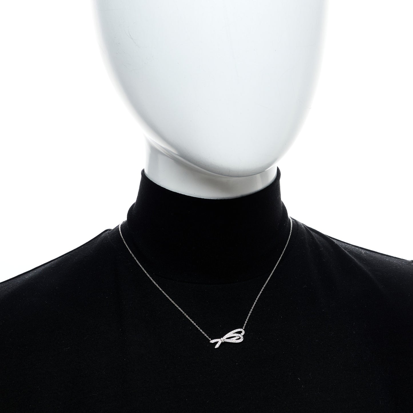 18K White Gold Diamond Bow Pave Pendant Necklace