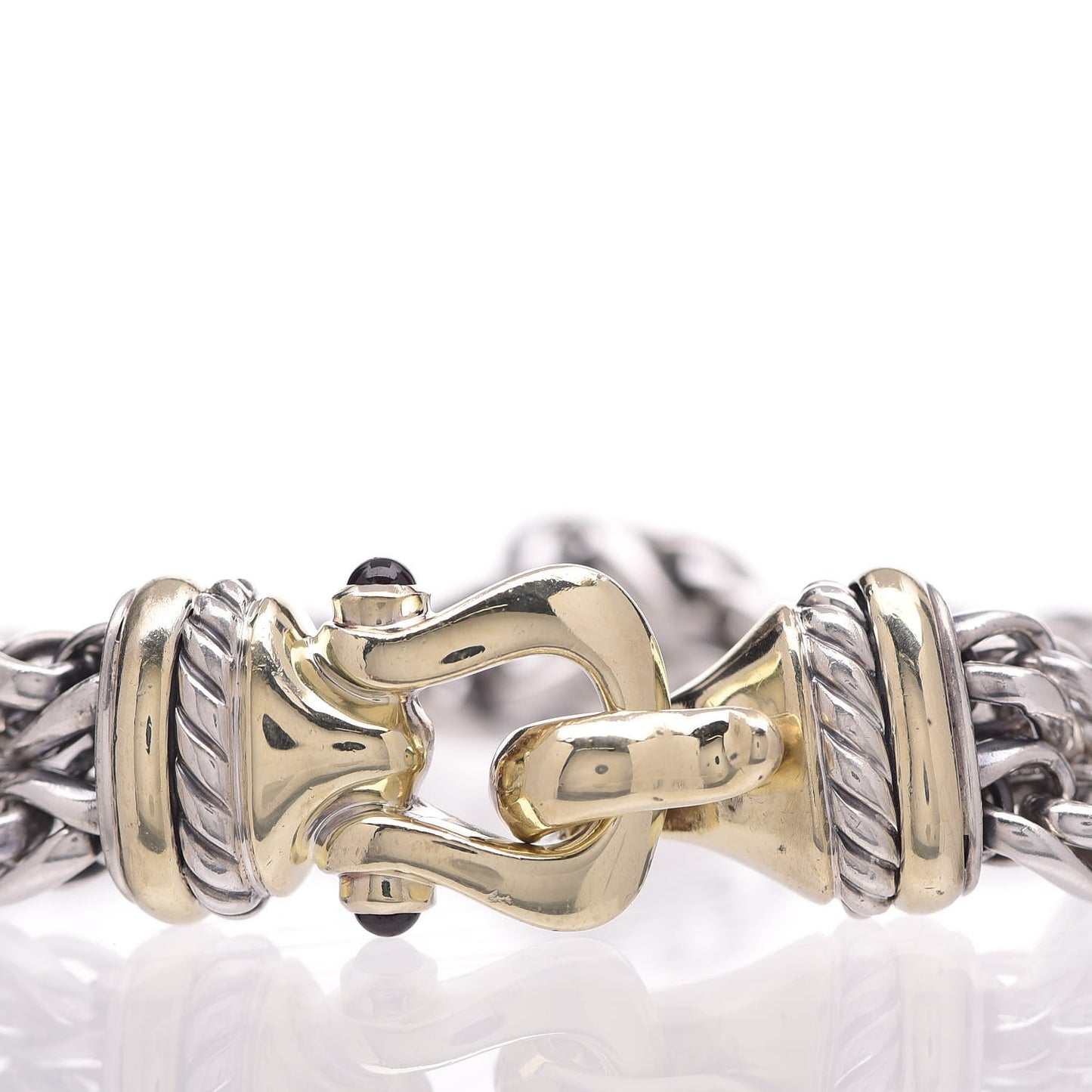 Sterling Silver 14K Yellow Gold Red Tourmaline Double Wheat Buckle Bracelet