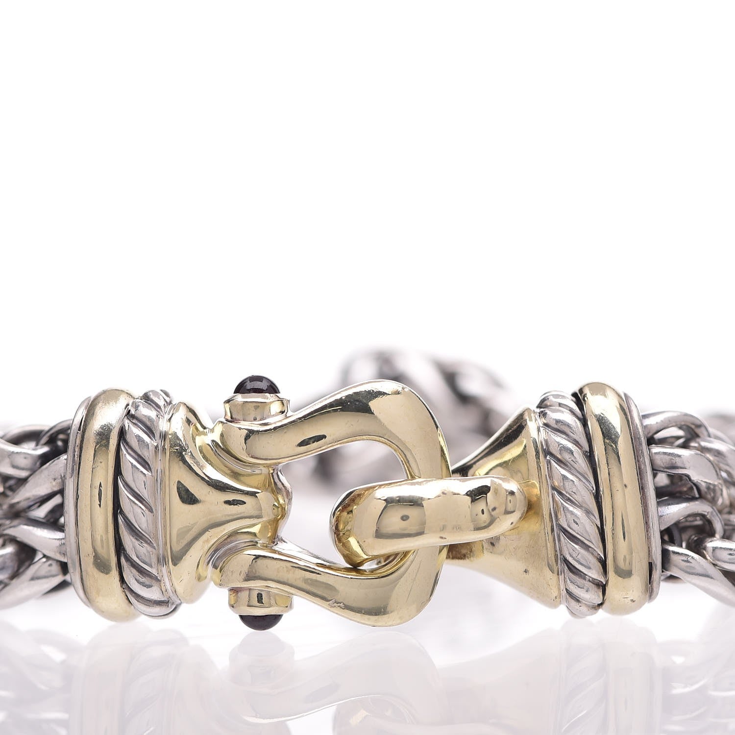 David Yurman Sterling Silver 14K Yellow Gold Red Tourmaline Double Wheat Buckle Bracelet 6 of 7