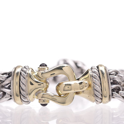 David Yurman Sterling Silver 14K Yellow Gold Red Tourmaline Double Wheat Buckle Bracelet 6 of 7
