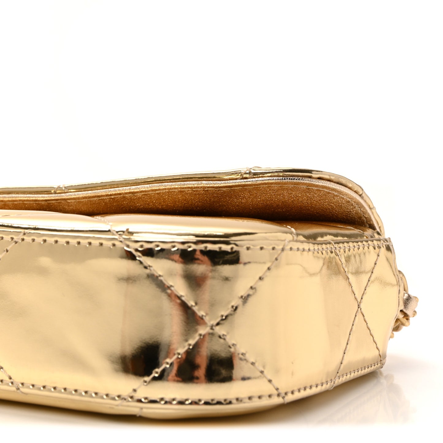 Metallic Mirror Calfskin Large Top Handle Clutch With Chain Gold