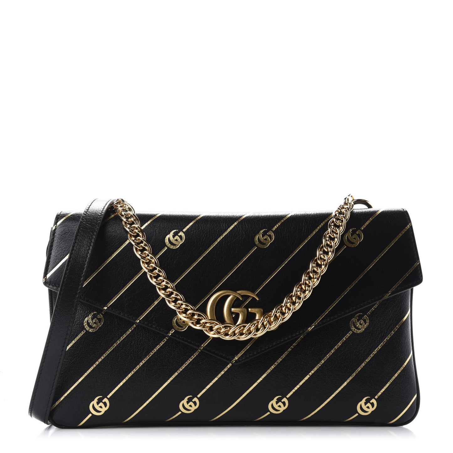 Calfskin Diagonal GG Medium Thiara Double Envelope Shoulder Bag Black White