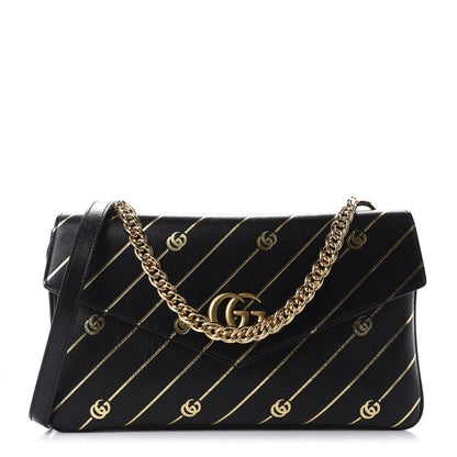 Gucci Calfskin Diagonal GG Medium Thiara Double Envelope Shoulder Bag Black White 1 of 11
