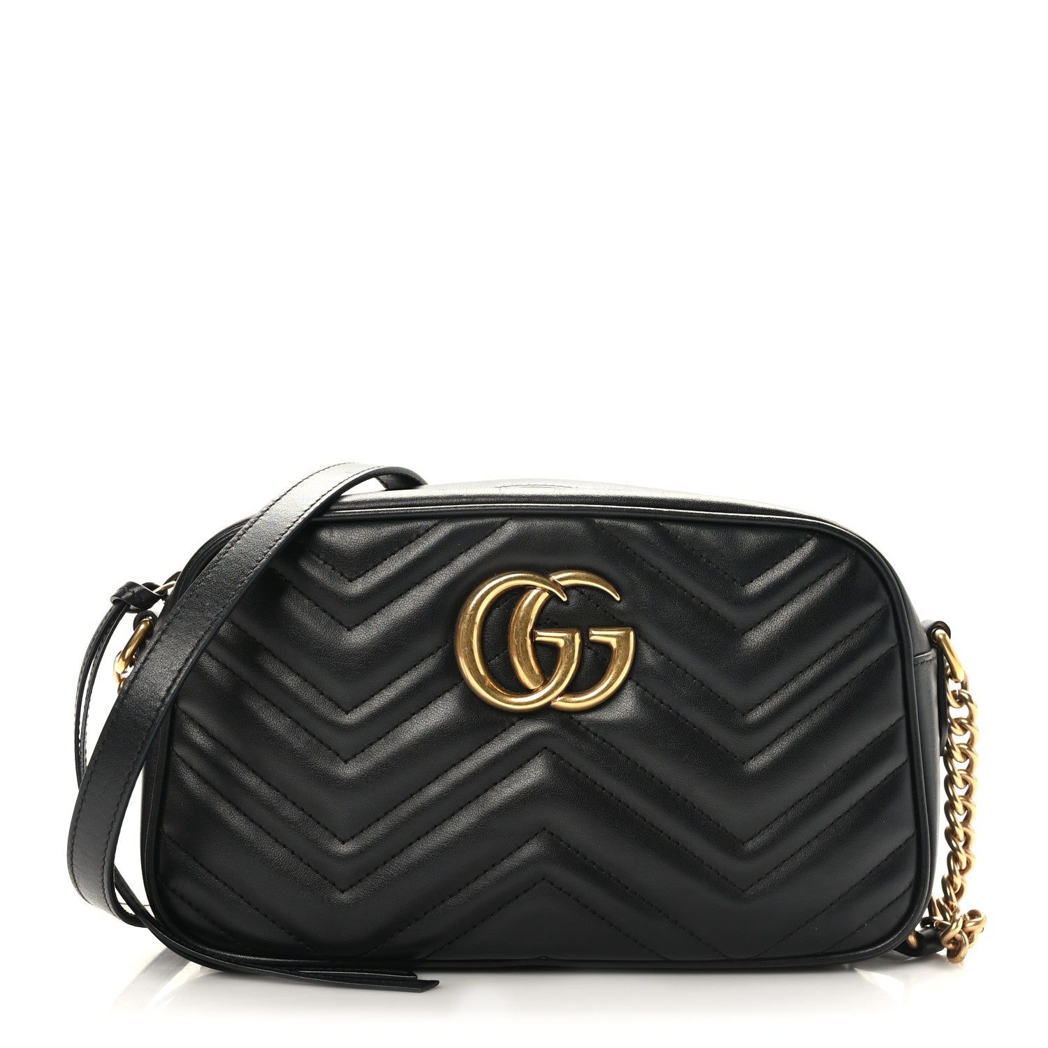 Gucci Calfskin Matelasse Small GG Marmont Chain Shoulder Bag Black 1 of 9
