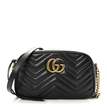 Gucci Calfskin Matelasse Small GG Marmont Chain Shoulder Bag Black 1 of 9