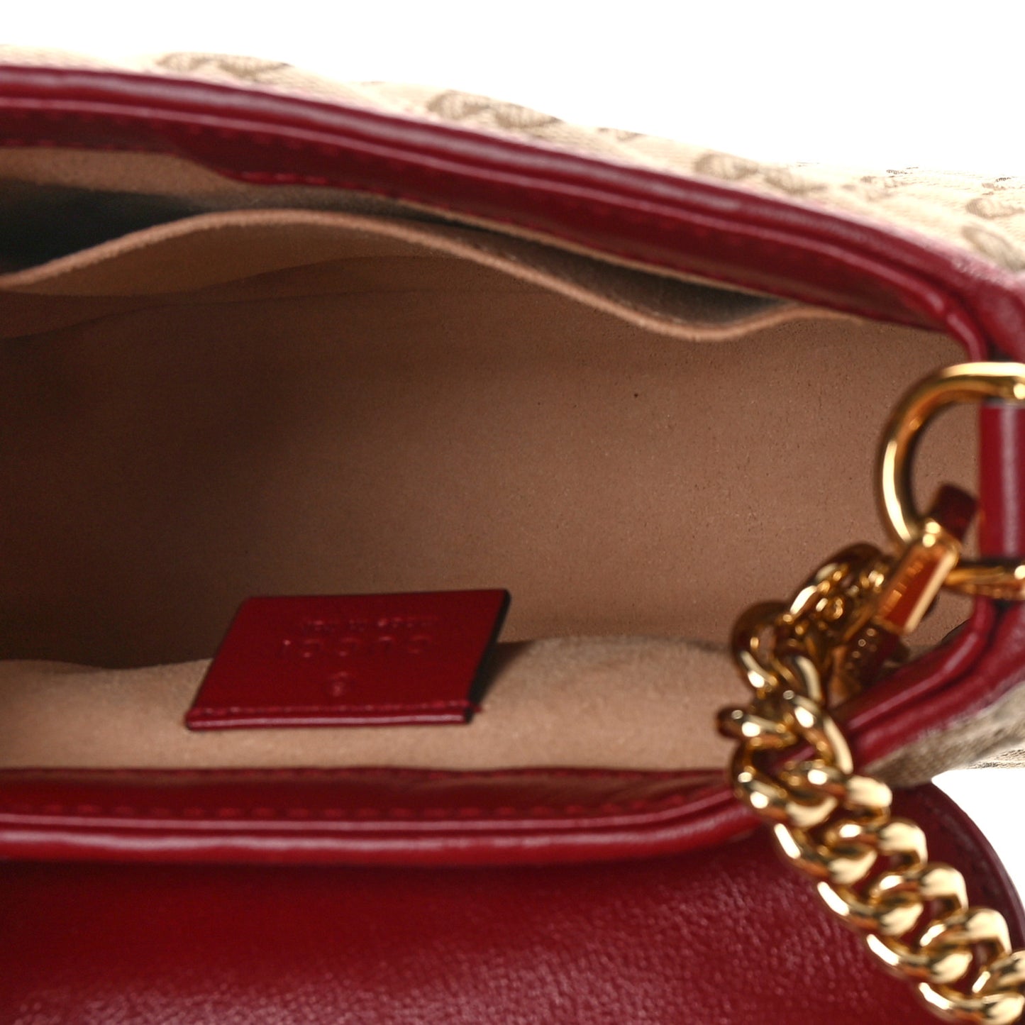 Monogram Glazed Calfskin Matelasse Diagonal Mini GG Marmont Top Handle Shoulder Bag Beige Ebony New Cherry Red