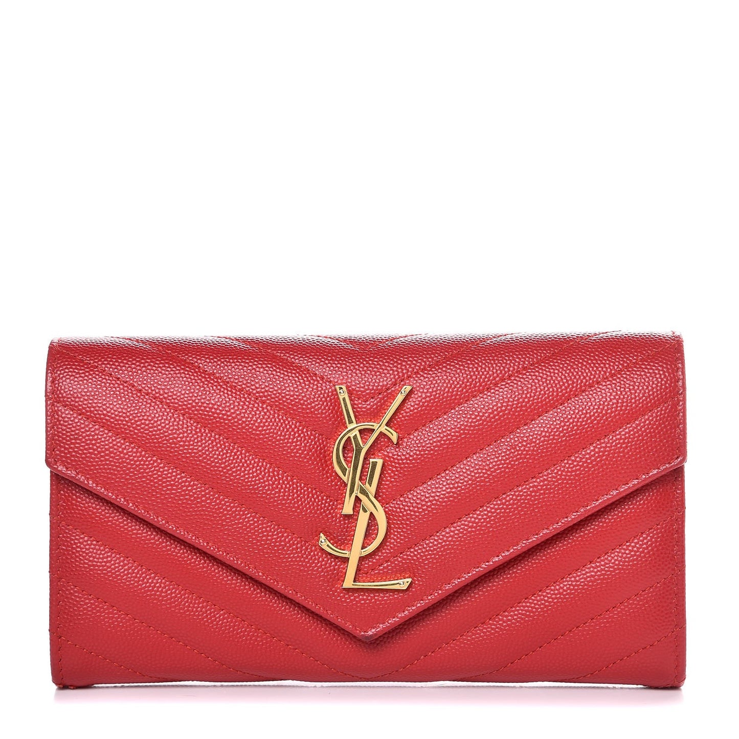 Grain De Poudre Matelasse Chevron Monogram Flap Wallet Red
