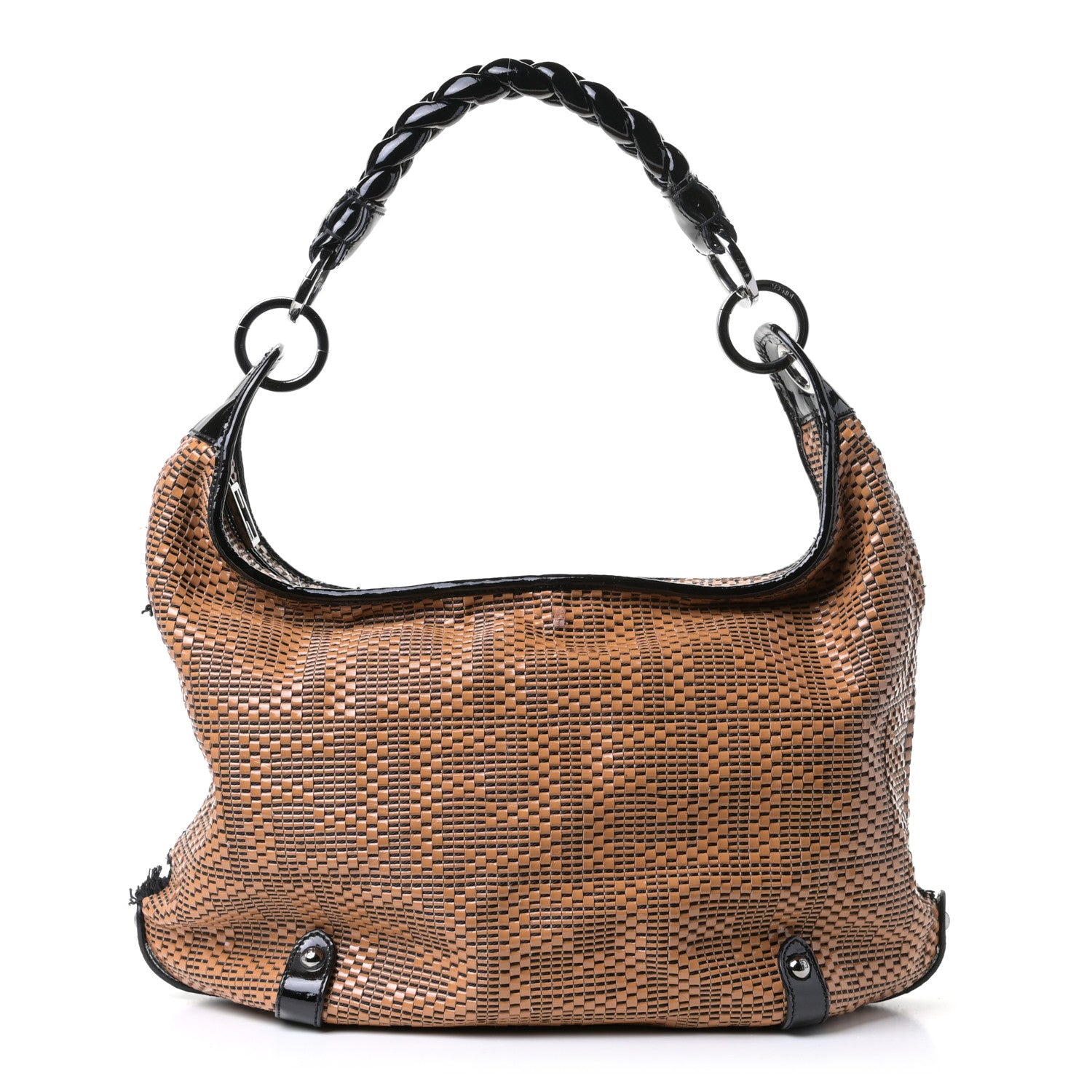 Fendi Canvas Patent Calfskin Woven Forever Hobo Mou Black 1 of 13