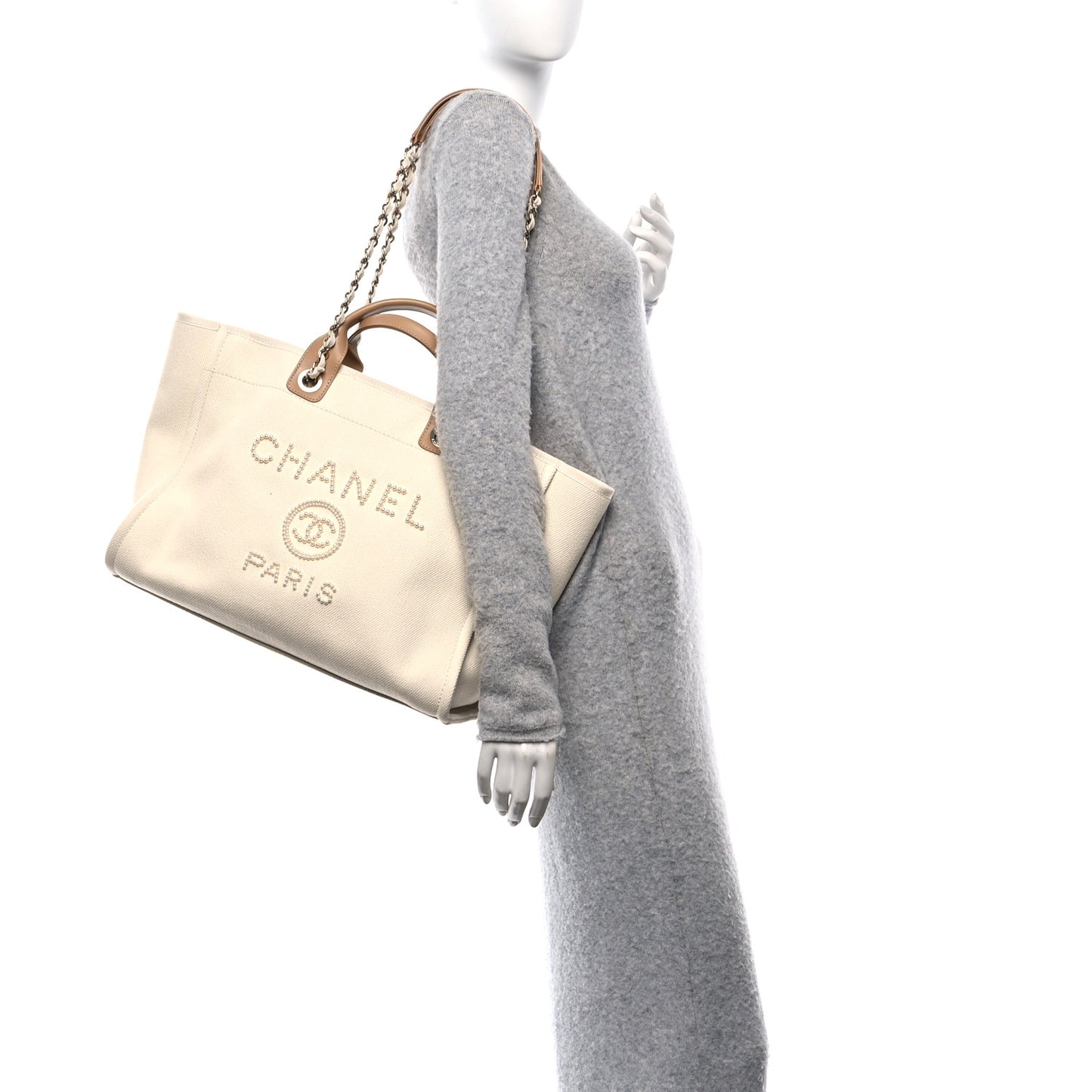 Canvas Pearl Medium Deauville Tote Ecru Beige