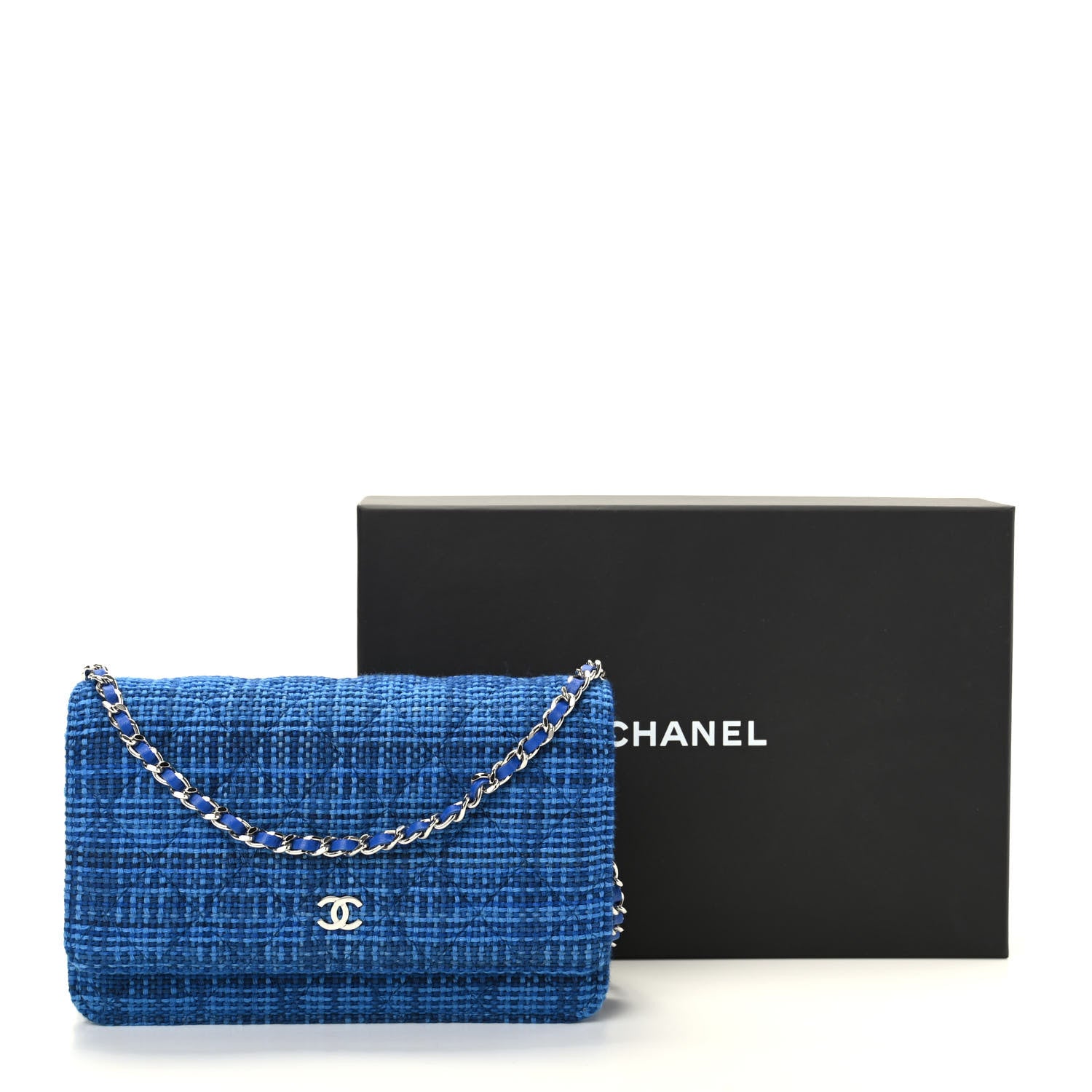 Chanel Tweed Wallet On Chain WOC Blue 11 of 11