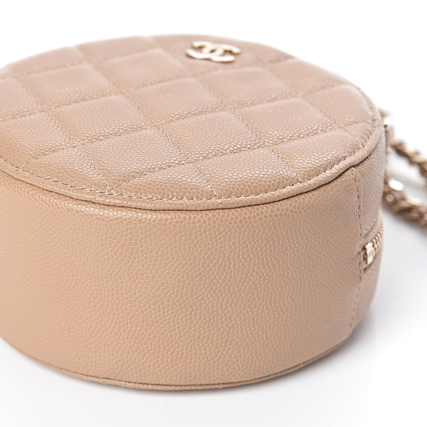 Chanel Caviar Quilted Round Clutch With Chain Beige 9 of 10