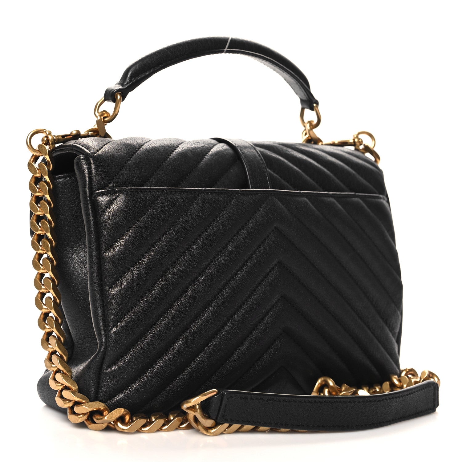 Saint Laurent Sheepskin Matelasse Chevron Monogram Medium College Bag Black 3 of 11