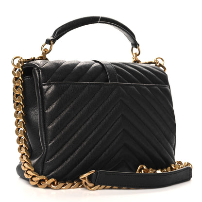 Saint Laurent Sheepskin Matelasse Chevron Monogram Medium College Bag Black 3 of 11