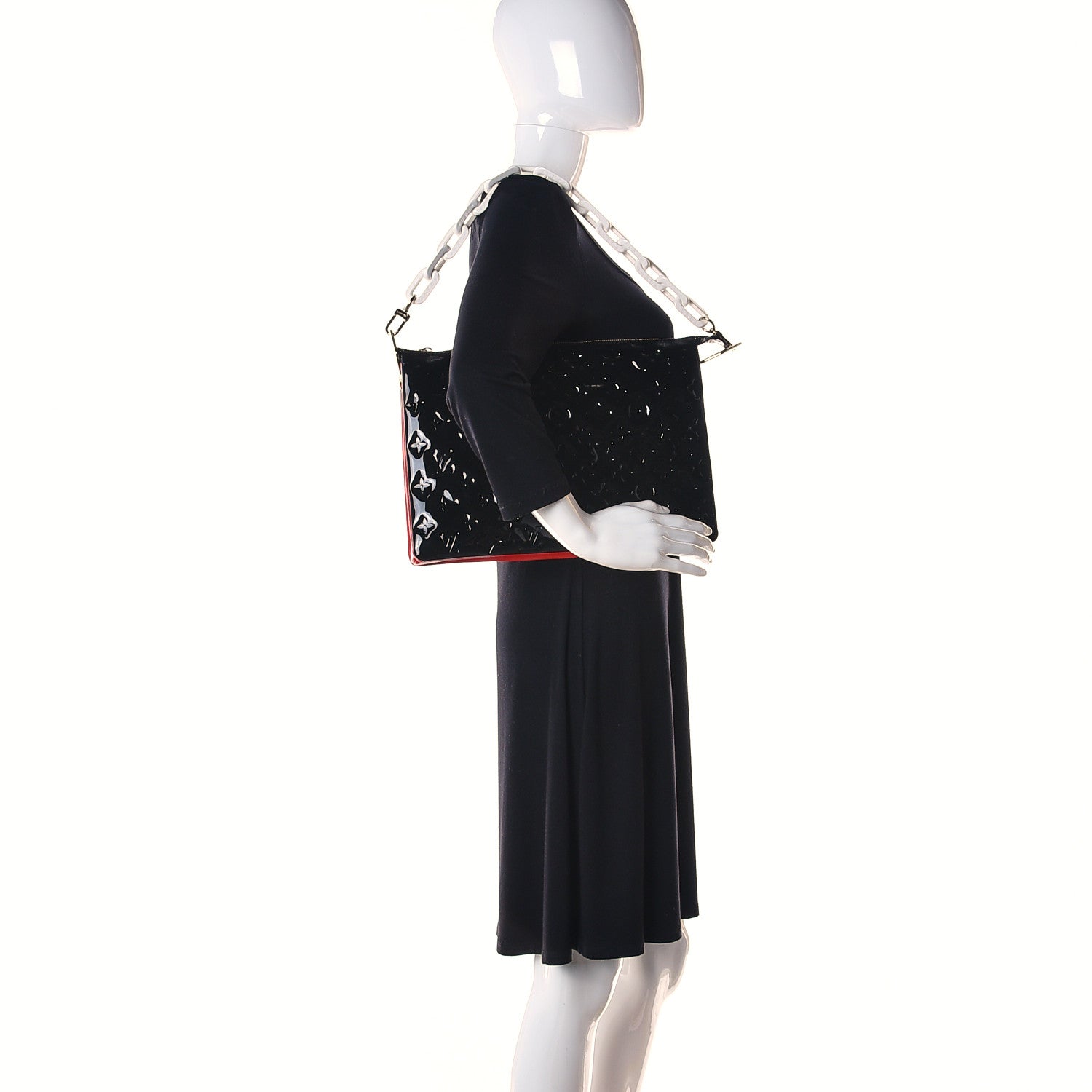 Louis Vuitton Patent Embossed Monogram Lambskin Coussin MM Black Red 2 of 7