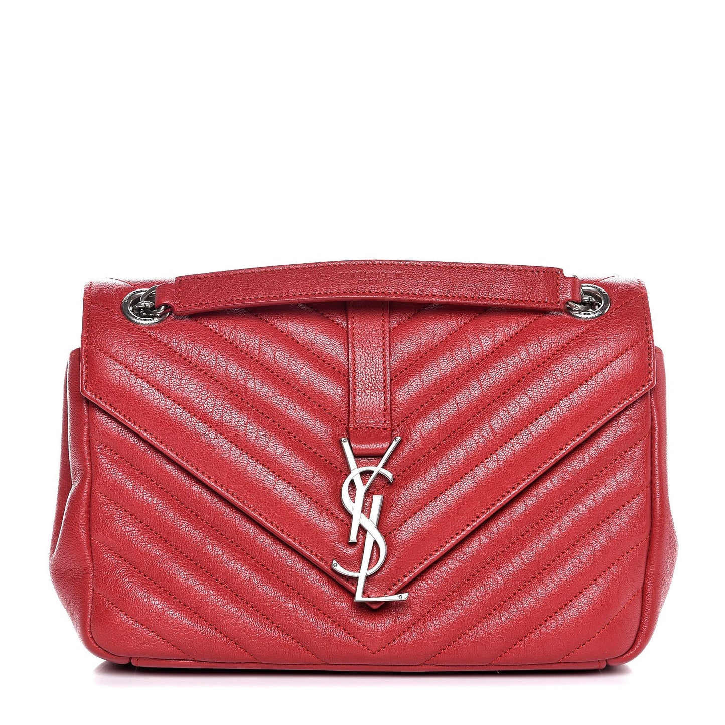 Sheepskin Matelasse Chevron Medium Monogram Chain Bag Red