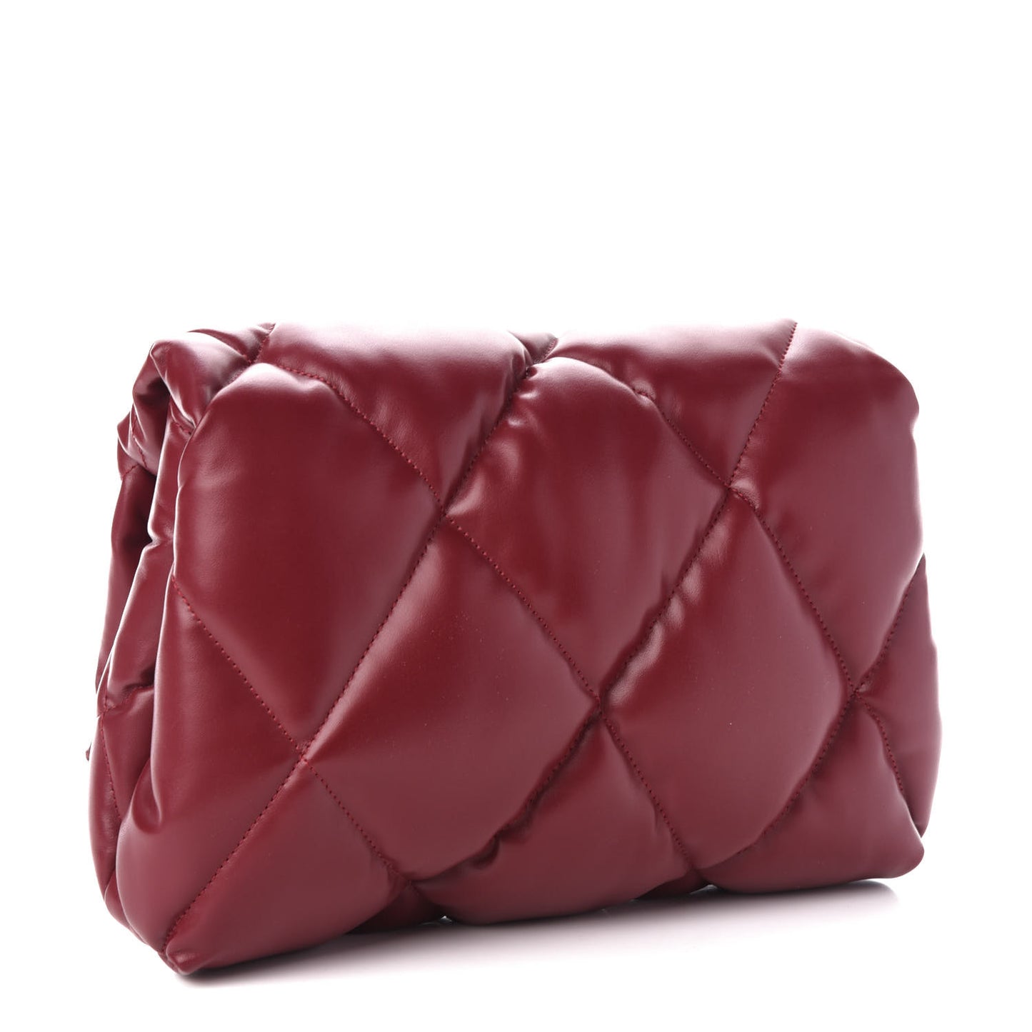 Nappa Calfskin Quilted Touch B Puffy Clutch Dark Red