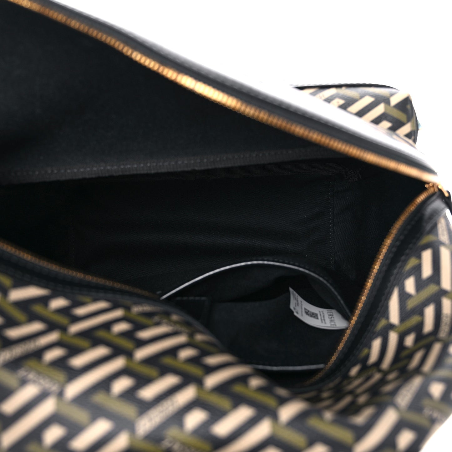 Coated Canvas Calfskin La Greca Signature Backpack Black Khaki