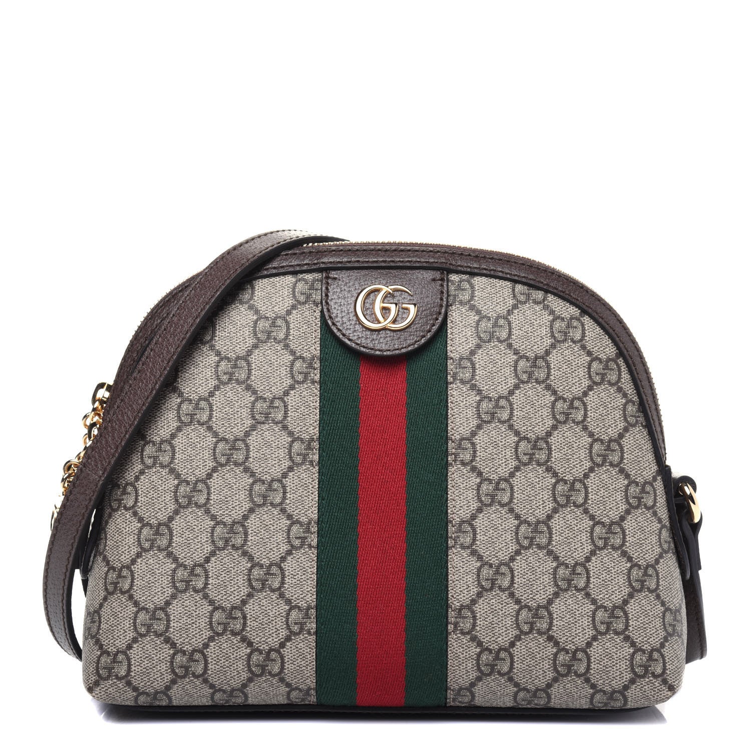 Gucci GG Supreme Monogram Textured Dollar Calfskin Web Small Ophidia Dome Shoulder Bag Beige Ebony New Acero 1 of 11
