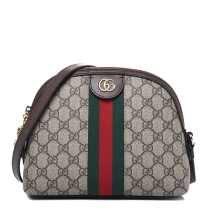 Gucci GG Supreme Monogram Textured Dollar Calfskin Web Small Ophidia Dome Shoulder Bag Beige Ebony New Acero 1 of 11