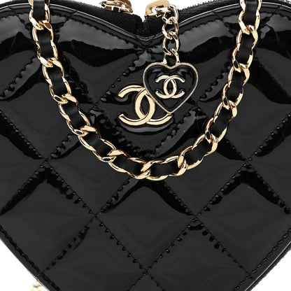 Chanel Patent Calfskin Resin Quilted CC Heart Clutch With Chain Black 10 of 12
