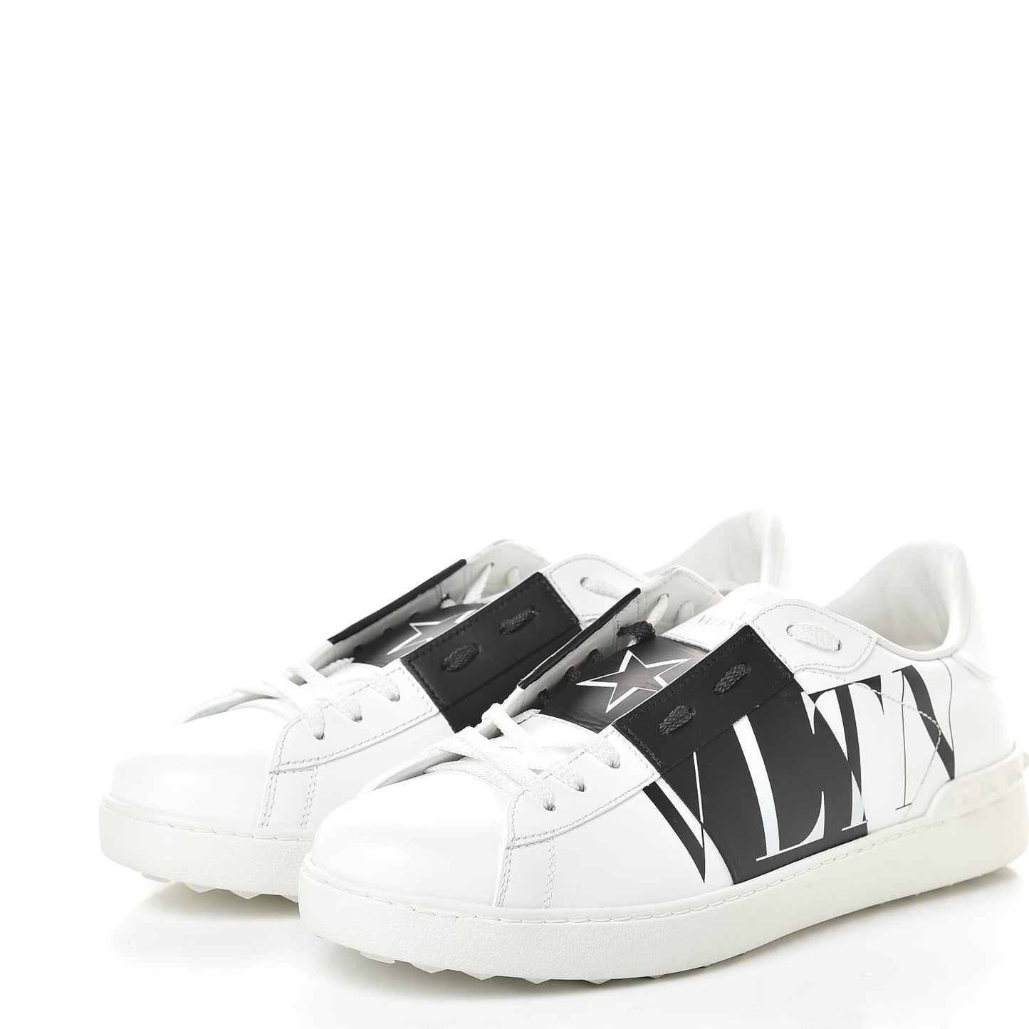 Calfskin Star VLTN Mens Rockstud Open Sneakers 42.5 White