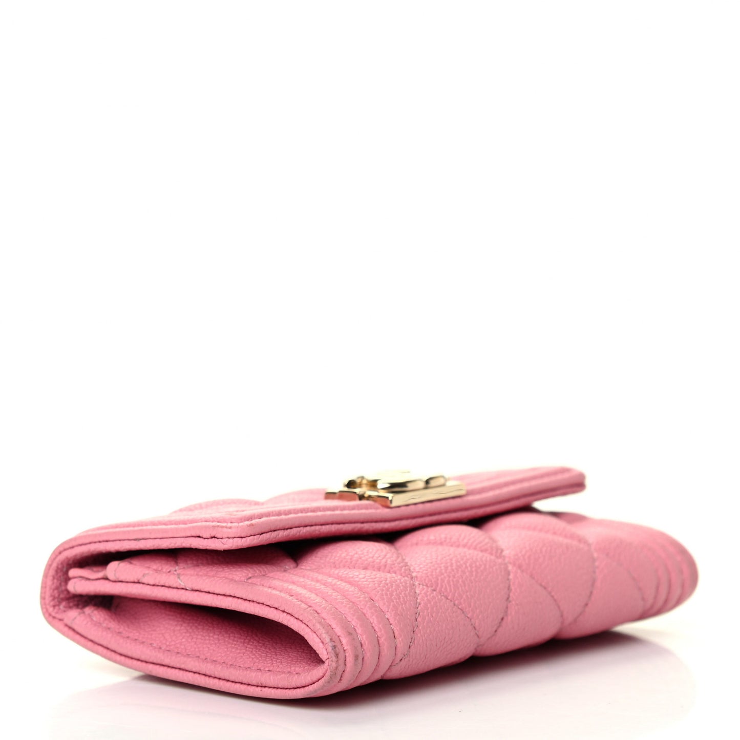 Caviar Quilted Boy Flap Card Holder Wallet Light Pink